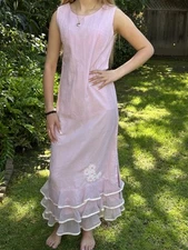 Vintage Sears Hawaiian fashions M Pink polkadot long dress