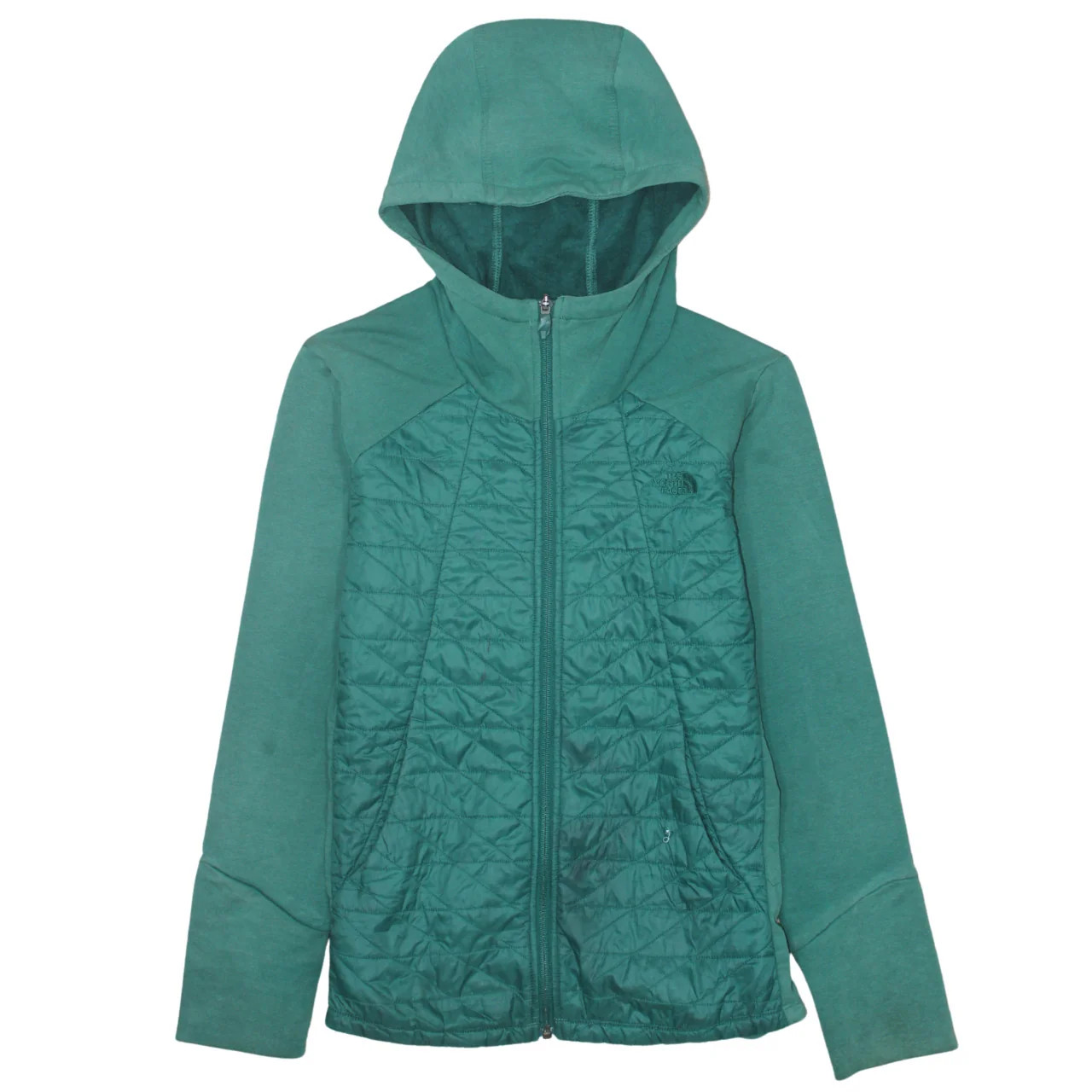 The North Face Green Hooded Jacket Women’s Small Quilted Front Zip Pockets