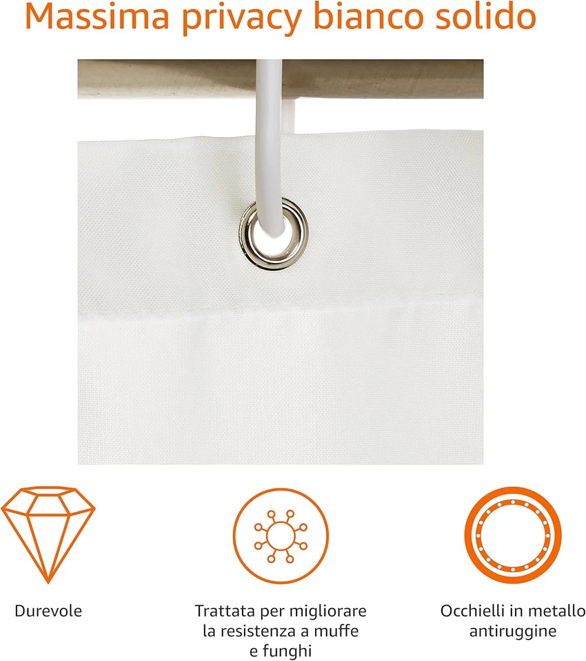 Tenda Da Doccia, in Tessuto Resistente All'Acqua E Alla Muffa, Con Occhielli E G - Immagine 3 di 4