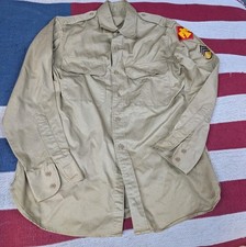 US Military Shirt Mens Army Korean War 1950s Long Sleeve Carlisle Patches