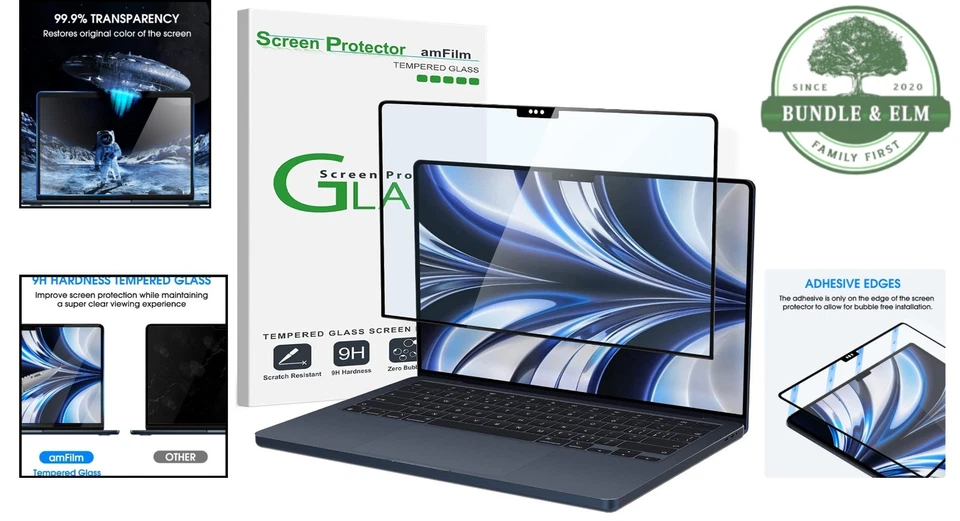 Tempered Glass Screen Protector for MacBook Air 13.6 Inch Anti-Scratch Waterp... - Image 2 of 4