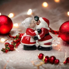 Ceramic Christmas Decor Interracial Santa and Mrs. Claus Salt and Pepper Shakers