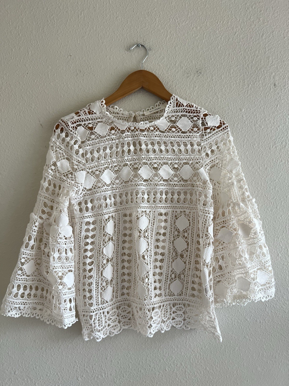 Ellison Crochet Cream Top Bell Sleeve Small Boho Festival Romantic