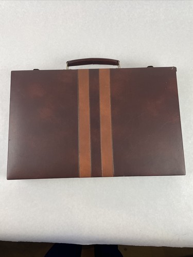 Backgammon Game Checkers Brown Cream Faux Leather Case 18 x 15 Vintage - Picture 19 of 22