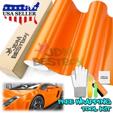 Premium Orange Brushed Aluminum Steel Vinyl Wrap Sticker Film Decal Air Release