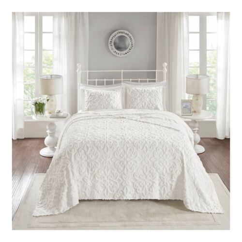 Madison Park White Amber Cotton Chenille Bedspread Set (Full/Queen) New  - Picture 1 of 4