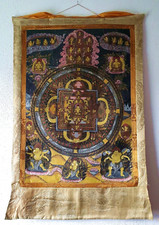 Bellissimo antico Thangka " MANDALA" - Nepal / Tibet dipinto oro firmato prima del 1950
