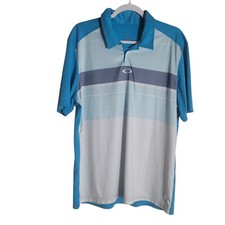Oakley Polo Shirt Men's Size XL Blue Stripes Logo Activewear Golf Preppy Outdoor