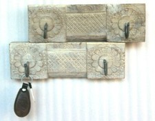 2 PC Old Hand Carved Wall Hanger Hook Unique Vintage Wooden Home Decor