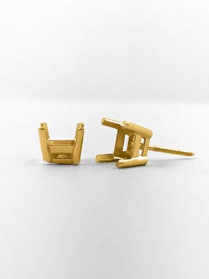18K Yellow Gold Stud Earring Finding Mounting Setting Princess Basket Screw Back