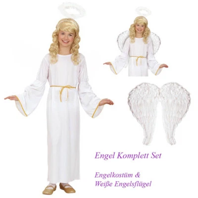 WIDMANN ENGEL KOSTÜM & Flügel SET KINDER Karneval Fasching Weihnachten Kleid Mädchen E11