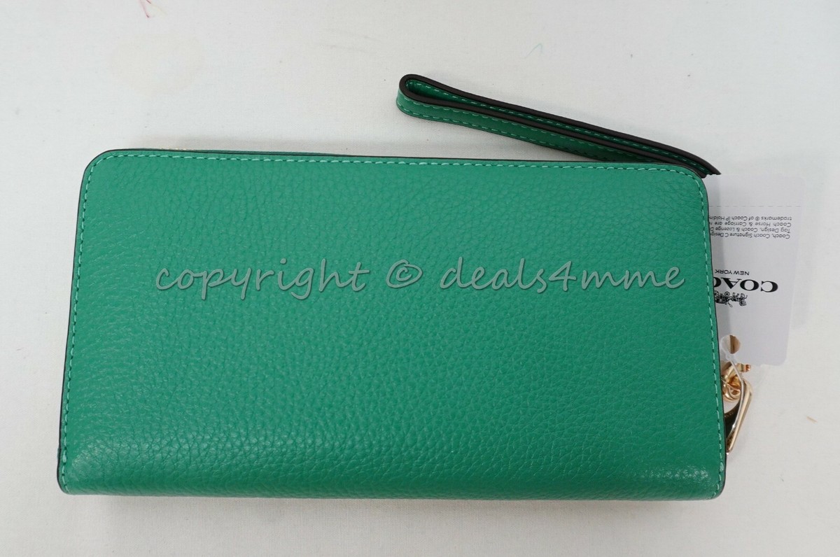 NWT Coach C4451 Long Zip Around Wallet in Green With Gold Hardware