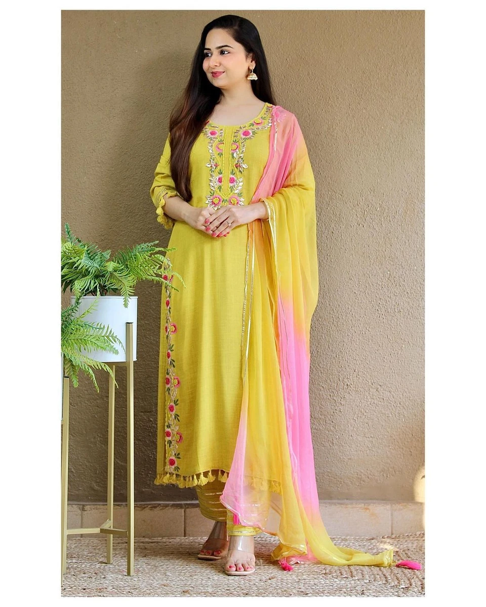 Cotton kurti and pant with chiffon dupatta - Kurti Fashion