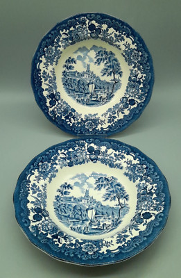 Royal Worcester 1790 Avon Scenes Palissy blau 2 Suppenteller 23 cm sehr gut