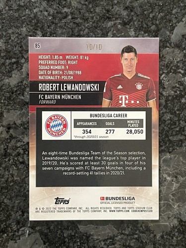 Robert Lewandowski Stadium Club cromado naranja/azul Bayern 10/10 verde púrpura - Imagen 3 de 7