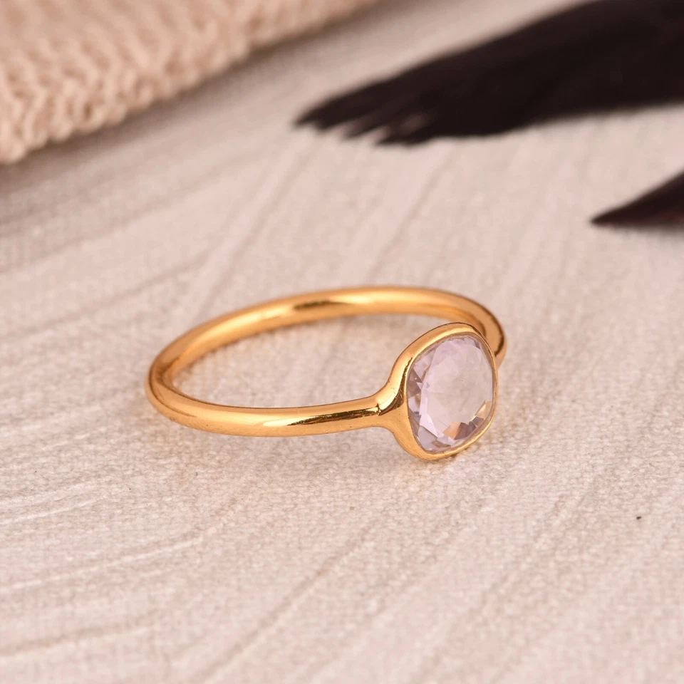 Anillo de compromiso de oro puro de 14k con piedra de nacimiento de amatista rosa regalo para ella Foto 2 de 4