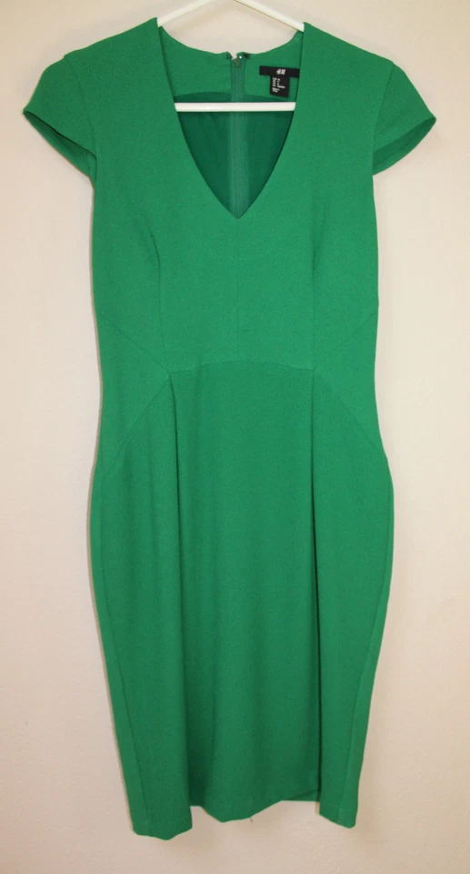 Vestido SEXY H&M verde animal estampa de leopardo ajustado gola V bainha leopardo 6 8