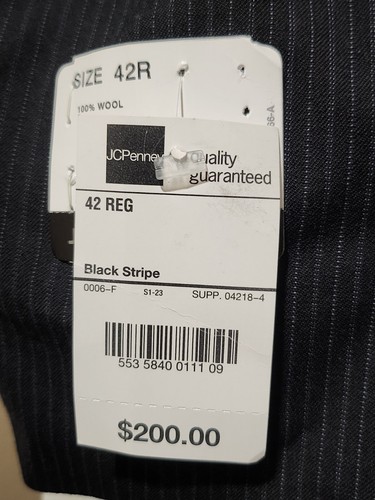 J Ferrar Sport Coat Blazer Jacket Men 42R Pinstripe Black Wool *flaw* - Picture 4 of 8