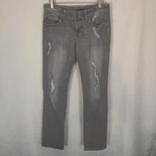 Vigoss Denim Jeans Women 7 Solid Gray Straight Leg Distressed