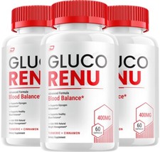 ( 3 Pack) Gluco Renu Capsules - GlucoRenu Pills Advanced Supplement, All Natural