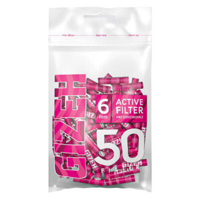 50er Beutel GIZEH PINK Active Filter Aktivkohle Slim 6mm Zigarettenfilter 