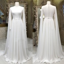 Muslim Wedding Dresses With Cape Long Sleeves Simple A Line Chiffon Bridal Gowns