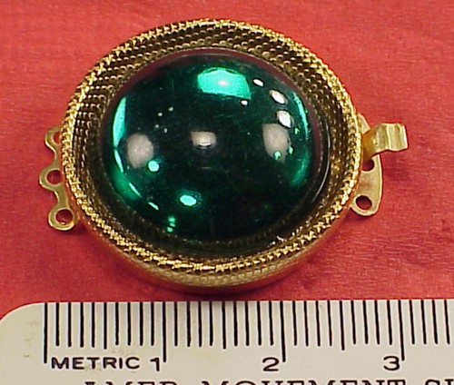 Vintage 26mm Necklace Clasp Connector 3 Str Emerald Cabachon High Art Deco - Picture 2 of 7
