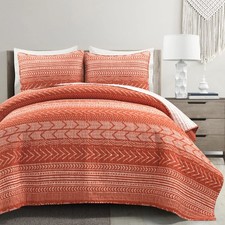 Hygge Geo Pattern Striped 3 Piece Quilt Bedding Set King Burnt Orange