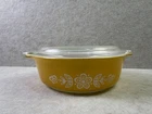 Vintage Pyrex Spring Blossom Crazy Daisy Yellow Casserole Dish w Lid 1970s