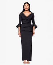 NWT Betsy & Adam Black Ruffle Sleeve Faux Wrap Gown Size8 MSRP $269.00