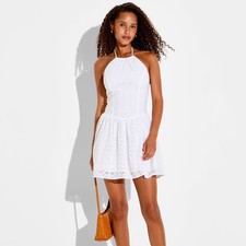 Women High Neck Fit & Flare Mini Dress - Wild Fable White