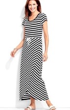T By Talbots Striped Nautical Maxi Dress Women’s PM Short Sleeve
