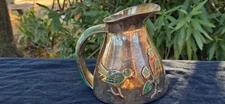 MCM Taxco Mexico Los Castillo Silver Plate W/Malachite Handle Bird Pitcher Jug