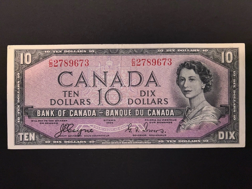 1954 Bank of Canada $10 Devil's Face Note - Coyne/Towers - C/D 2789673 - Image 2 of 3