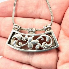 Silpada N1472 Sterling Silver Curved Floral Slide Pendant Wheat Chain Necklace