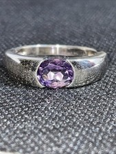 925 Silber Ring mit Lila Stein, RG 62, 6g, gereinigt