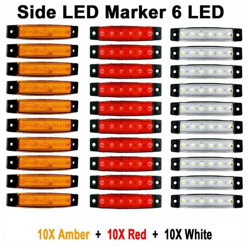 10X Rojo +10X Ámbar 10X Blanco 12V 6 SMD Lateral Camión Remolque Luz LED Marcadora❤ - Imagen 2 de 8