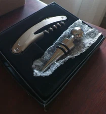 Wine stopper with & Cork Screw Stainless Steel with & in Black gift box