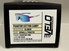 Velo Slider Small/Youth Boys Shield Sunglasses Pink Frame Blue Lens Hard Case