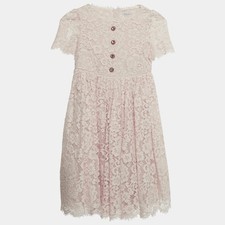Dolce Gabbana Kids Pink Lace Bejeweled Buttons Dress 6 Yrs