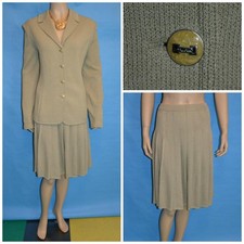 St John Collection Knits Green Jacket Skirt L 12 14 2pc Suit Buttons Collared