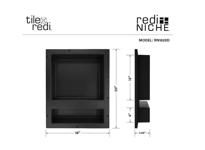 Tile Redi RN1620D-BI Redi Niche 16" W x 20" H x 4" D Standard Double Niche  OB - Image 4 of 4