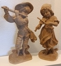 Holzfiguren-Set Flötenspieler Geigenspielerin aus Südtirol 52 cm unbehandelt