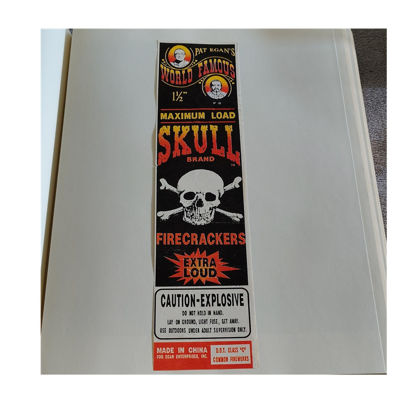 Skull Brand Firecrackers Extra Loud PAT EGAN'S WORLD FAMOUS Advertising Label