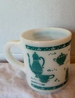 Vintage HAZEL ATLAS KITCHEN AID Blue Turquoise Milk Glass Handled Coffee Mug
