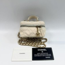 Auth Chanel Mini Vanity Case Ivory Caviar Leather Chain Crossbody Bag coco
