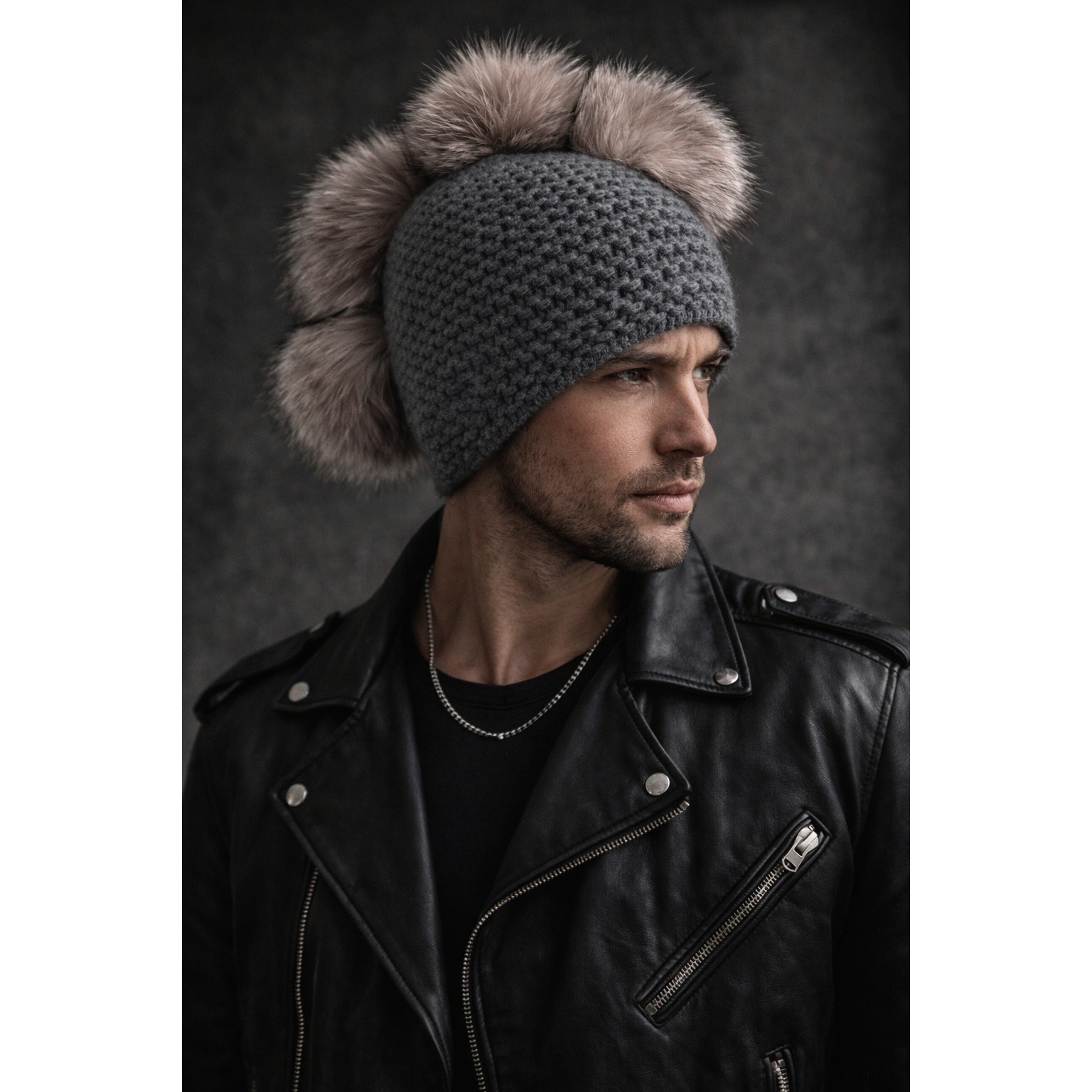 Thom Browne Mohawk Beanie Gray Cashmere Fur Pom Pom Luxury Streetwear Luxury NWT