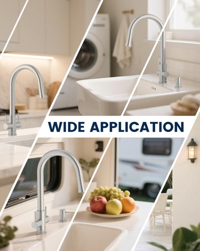 High Arch Brushed Nickel Kitchen Faucet with Pull Down Sprayer & Soap Dispenser - Picture 9 of 10