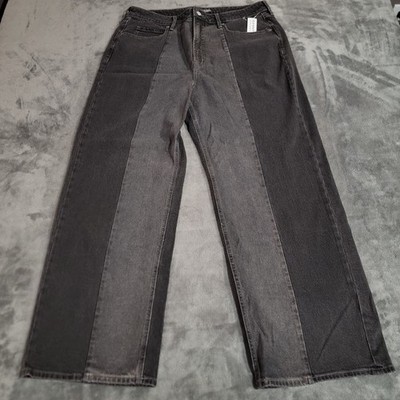 Old Navy Jeans Women 16 Black Sky Hi Wide Leg Extra High Rise Baggy Two Tone NWT