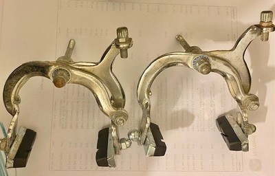 PAAR BREMSSATTEL BREMSEN VORNE & HINTEN ROAD RETRO CHROM SILBER FÜR STAHLFELGEN